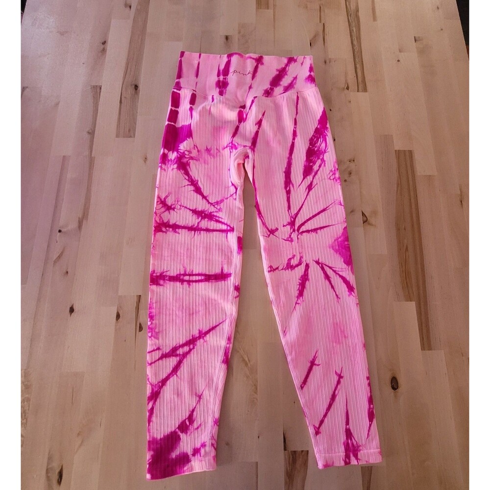 PINK ACTIVE Victoria's Secret High Waist Leggings Women S Neon Pink Tie Dye Gym - Picture 3 of 7
